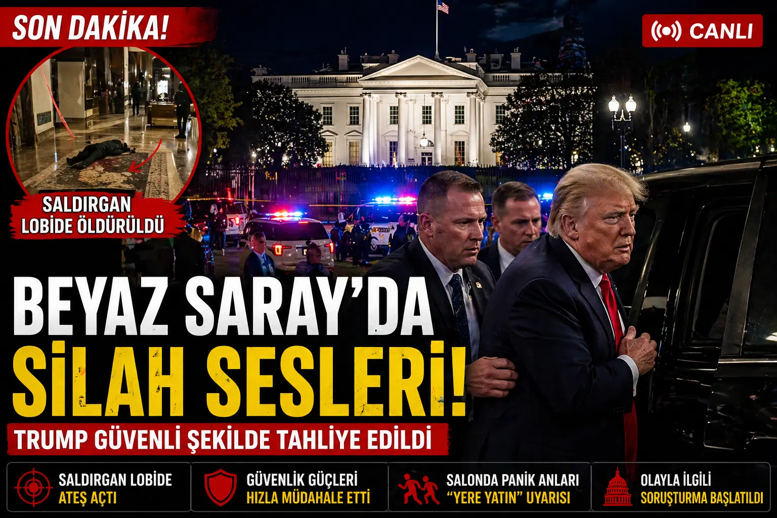SON DAKİKA: Beyaz Saray Muhabirleri Yemeği’nde Silah Sesleri! Trump Güvenli Şekilde Tahliye Edildi