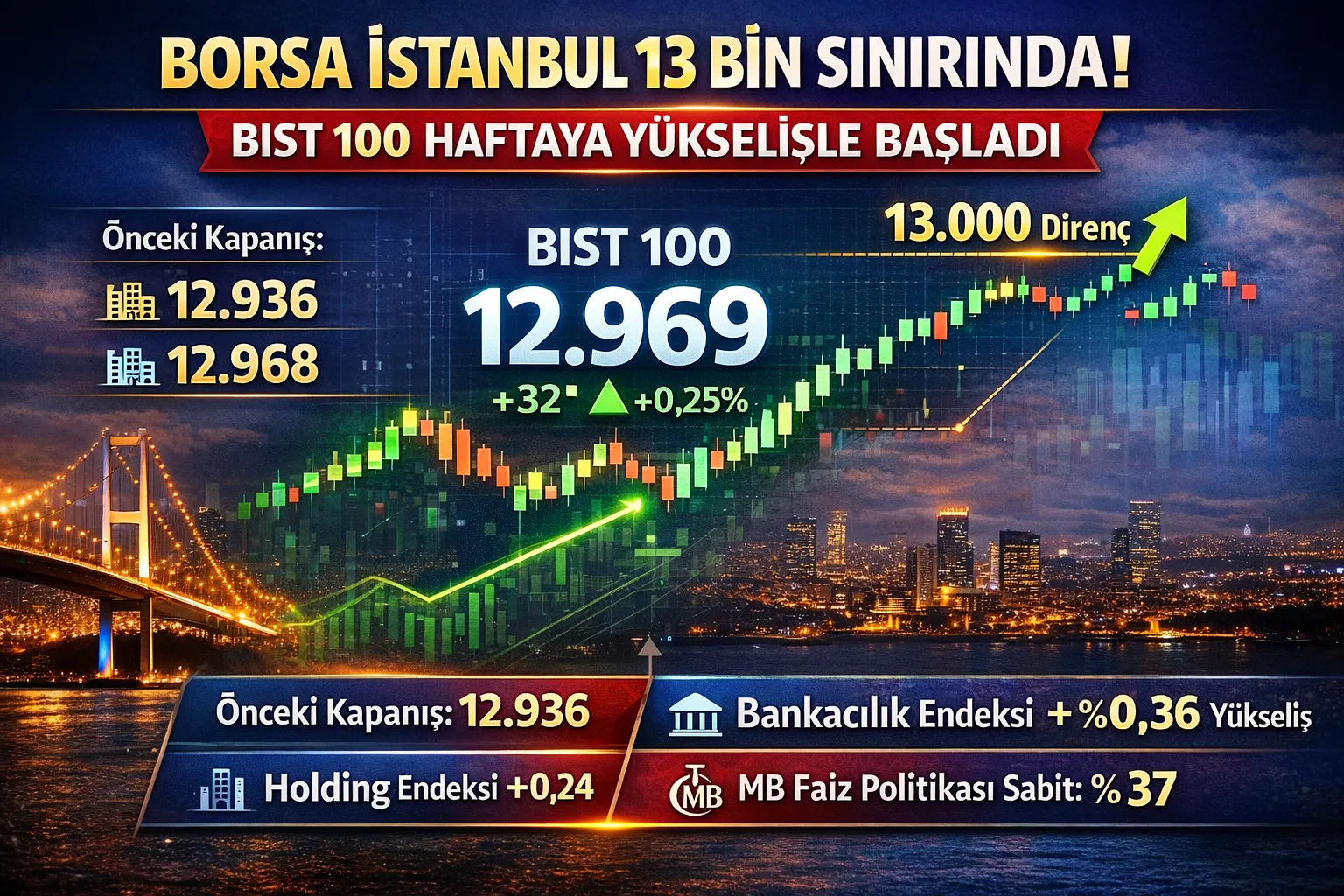 Borsa İstanbul 13 Bin Sınırında: BIST 100 Haftaya Yükselişle Başladı